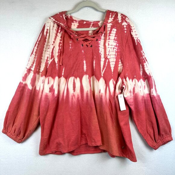 NWT LIVI by Lane Bryant Sweater 22/24 Tie Dye Hood Athleisure Lounge Beach 3X - Picture 1 of 12